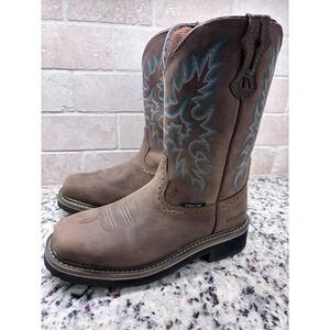 BRAZOS Brown Leather Embroidered Steel Toe Western Work Boots Women's 9.5B NEW